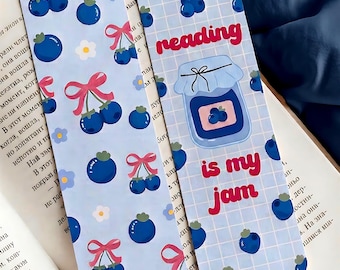 Reading Is My Jam Bookmark PNG | Blueberry Coquette Bookmark | Spring Bookmark | Blueberry Jam | Cute Bookmark | Cottagecore Bookmark Gift