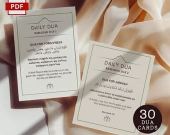 Ramadan Dua Cards | 30-Day Islamic Prayer Guide (PDF Download, Canva Editable)