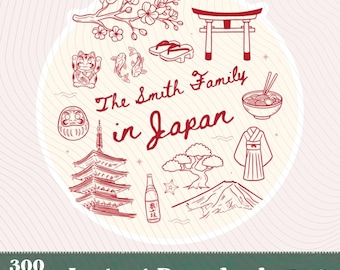 Custom Family Japan Trip PNG,Personalized Japandi Travel Gift,Japan Vacation 2026 Souvenir,Sakura Fuji Pagoda Sticker,Custom Name Japan Art