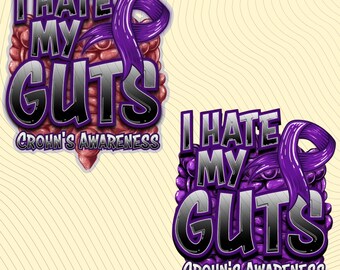 Crohn's Awareness Gift Funny I Hate My Guts Purple Ribbon PNG,crohns & colitis awareness month,World IBD Day May 19th,Gut Health Solidarity