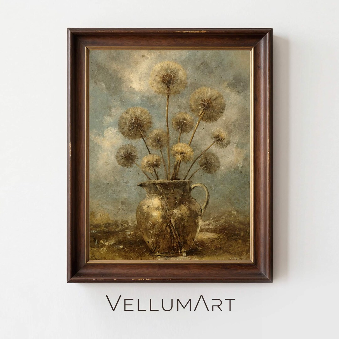Dandelion Art Print, Moody Tonalist Floral Wall Decor for Dark Academia ...