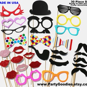 Photo Booth Props 30 Piece Set GLITTER Photobooth Props Wedding Party Photo Props Birthday Holidays Favor image 1