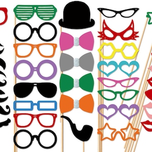 Photo Booth Props - 40 Piece On a Stick Photo Props set - Photobooth Party Props - Wedding - Birthday