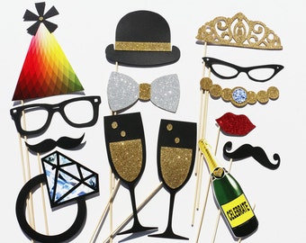 Wedding Favor Photo Booth Props - 14 Piece Wedding Party Set - Bridal Shower Photobooth Wedding Photo Props - Birthday