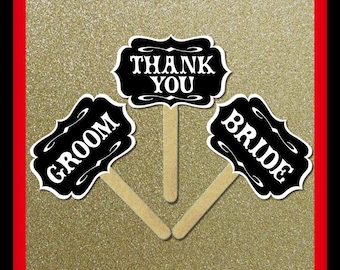Groom and Bride Thank You Wedding Signs - 3 Piece Set - Wedding Party Photo Booth Props