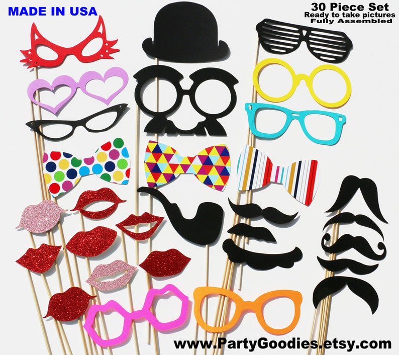 Wedding Photo Props On a Stick 30 Piece Set GET MARRY Mr and Mrs GLITTER Photo Booth Props image 1