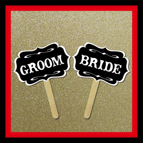 Bride Groom Signs - 2 Piece Set - Wedding Party Photo Booth Props