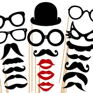 Great Photo Booth Props 20 Piece Set  - Mustache Glasses Lip Hat  - Wedding - Birthday