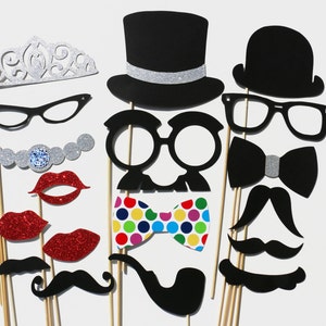 Photo Booth Party - 18 Piece Set - Wedding PhotoBooth Props - Glitter Photo Props