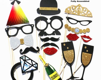 Photobooth Props - Photo Booth Props 18 Piece GLITTER Set - Wedding Party Photo Props