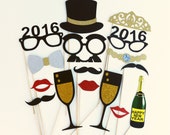 New Years Photo Booth Props 16 Piece Set - New Years Eve Decorations - New Years Photo Props - Wedding Party Favor