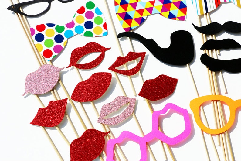 Wedding Photo Props On a Stick 30 Piece Set GET MARRY Mr and Mrs GLITTER Photo Booth Props image 5