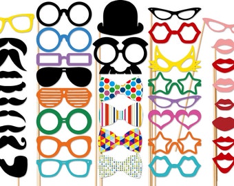 Wedding Photo Booth Props - 40 Piece Set - Photobooth Prop - Birthday