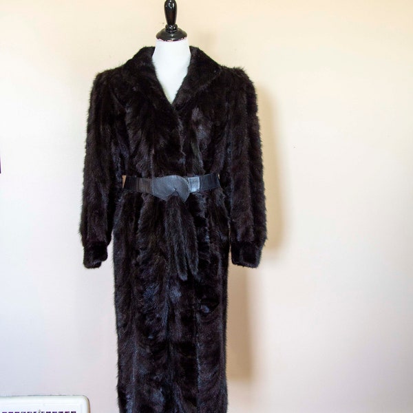 70s 80s PD Furs Natelsons 2 Piece Black Mink Full Length Coat Size Medium