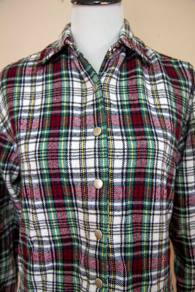 90s Cropped Flannel Small Green Plaid Flannel Grunge - Etsy