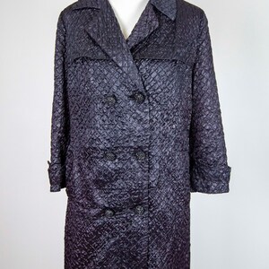 60s Lilli Ann Quilted Black Satin Double Breasted Overcoat Size Medium image 3