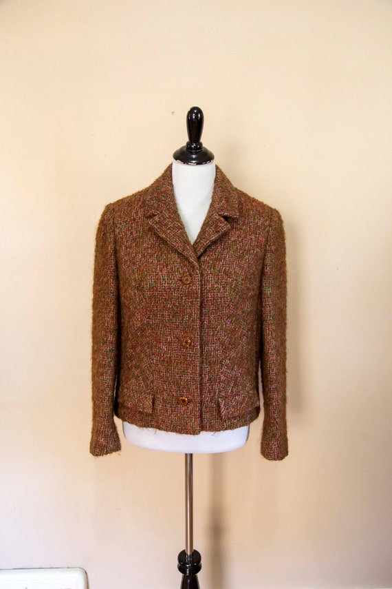 60s Henry White of Dublin Pink and Brown Tweed Wool Jacket Size Medium