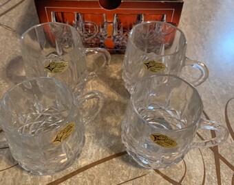 NIB 1986 Set of 4 Genuine Lead Crystal Liqueur Mugs