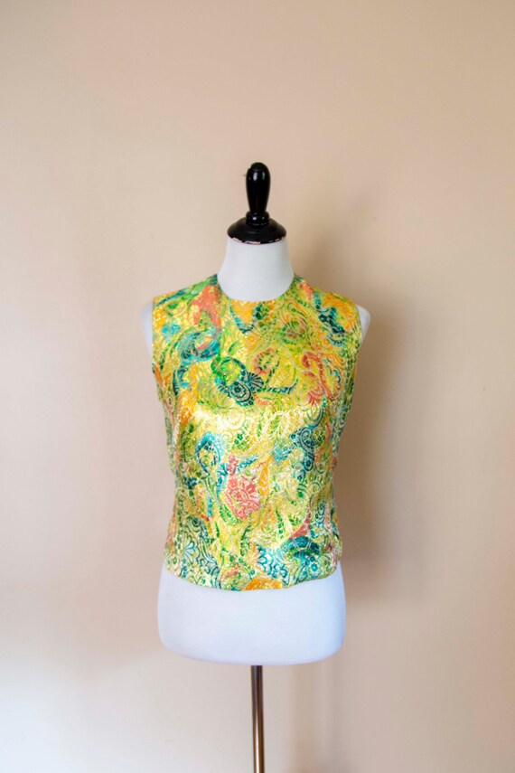 60s Adelaar Rainbow Brocade Gold Lurex Sleeveless