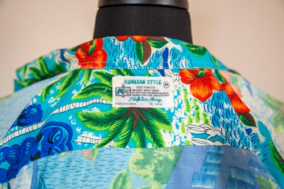 50s K-Mart Blue Rayon Hawaiian Shirt Size Medium - image 6