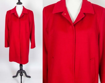 90s Marvin Richards Red Wool Coat with Leopard Print Lining Size Large