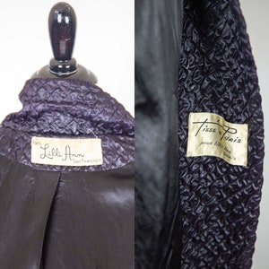 60s Lilli Ann Quilted Black Satin Double Breasted Overcoat Size Medium image 10