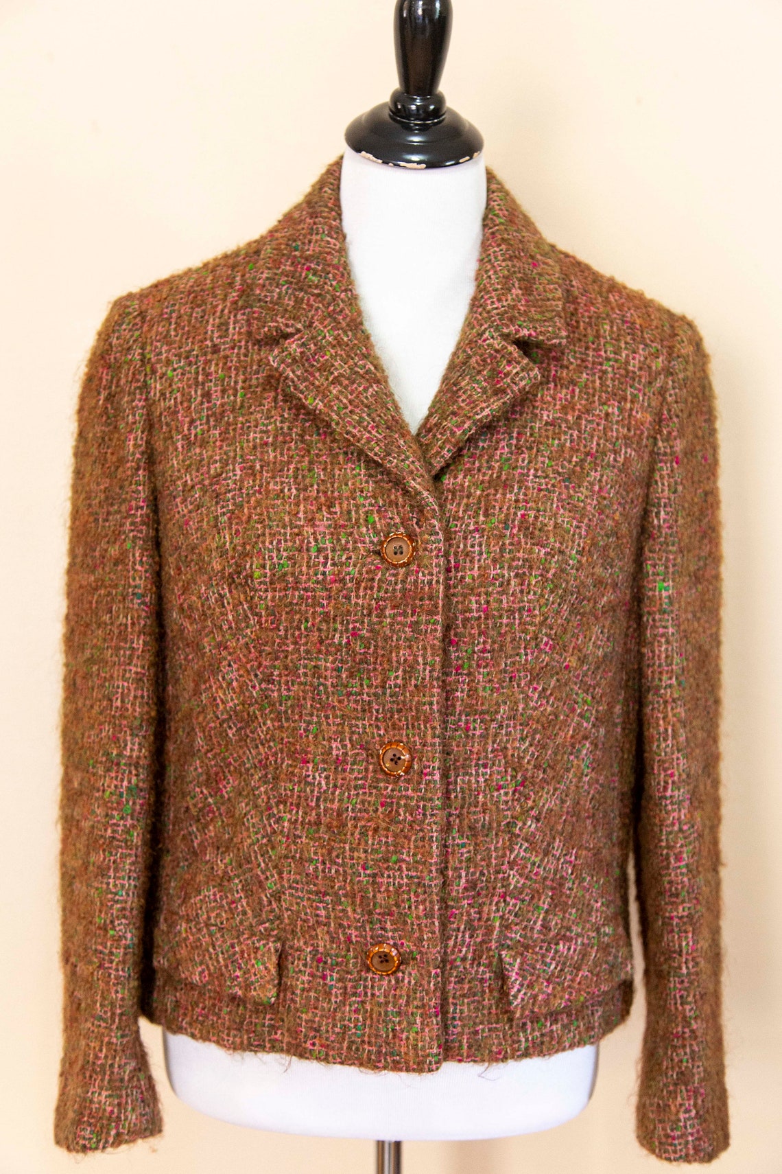 60s Henry White of Dublin Pink and Brown Tweed Wool Jacket | Etsy