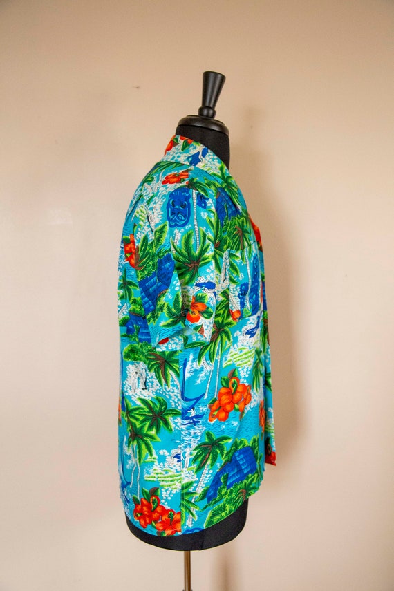 50s K-Mart Blue Rayon Hawaiian Shirt Size Medium - image 4