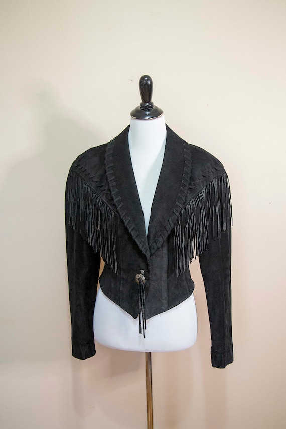 80s 90s Frontier Collection Black Suede Fringe Wes