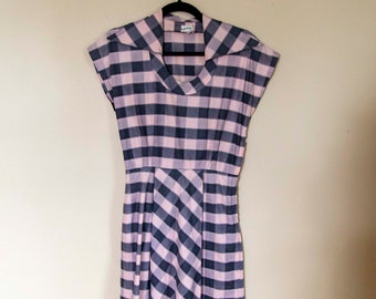 40s 50s Tom Boy Pink and Gray Checker Plaid Cotton Day Dress Size XS