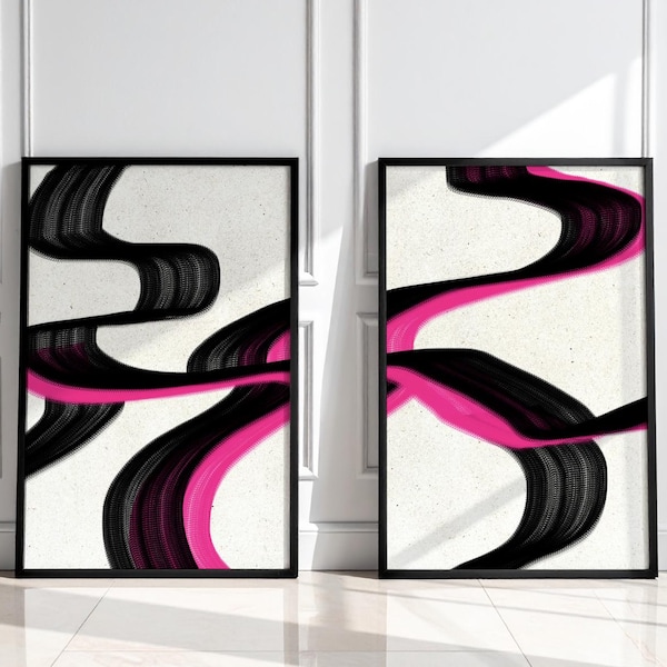 Abstract Art Pink and Black - Etsy