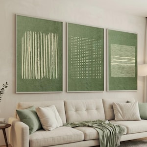 Sage Green Wabi Sabi Wall Art Set of 3 Green Abstract Prints Japandi Poster Olive Green Minimalist Digital Print Beige and Green Printable