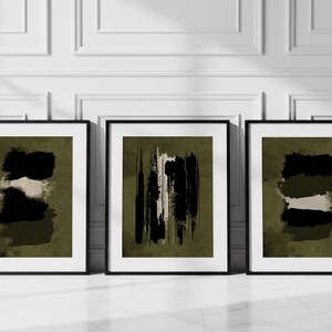 Olive Green Wall Art Set of 3 Abstract Green Prints Brush Stroke Poster Painted Abstract Art Large Wall Art Living Room Decor Minimalist Art image 7