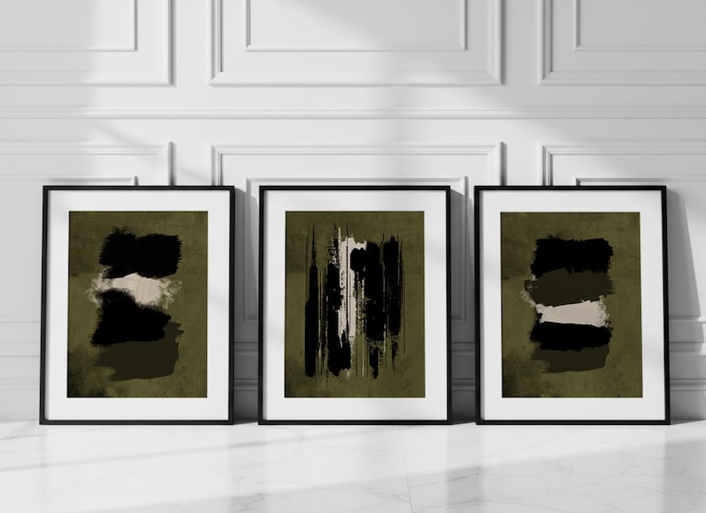 Olive Green Wall Art Set of 3 Abstract Green Prints Brush Stroke Poster Painted Abstract Art Large Wall Art Living Room Decor Minimalist Art image 7