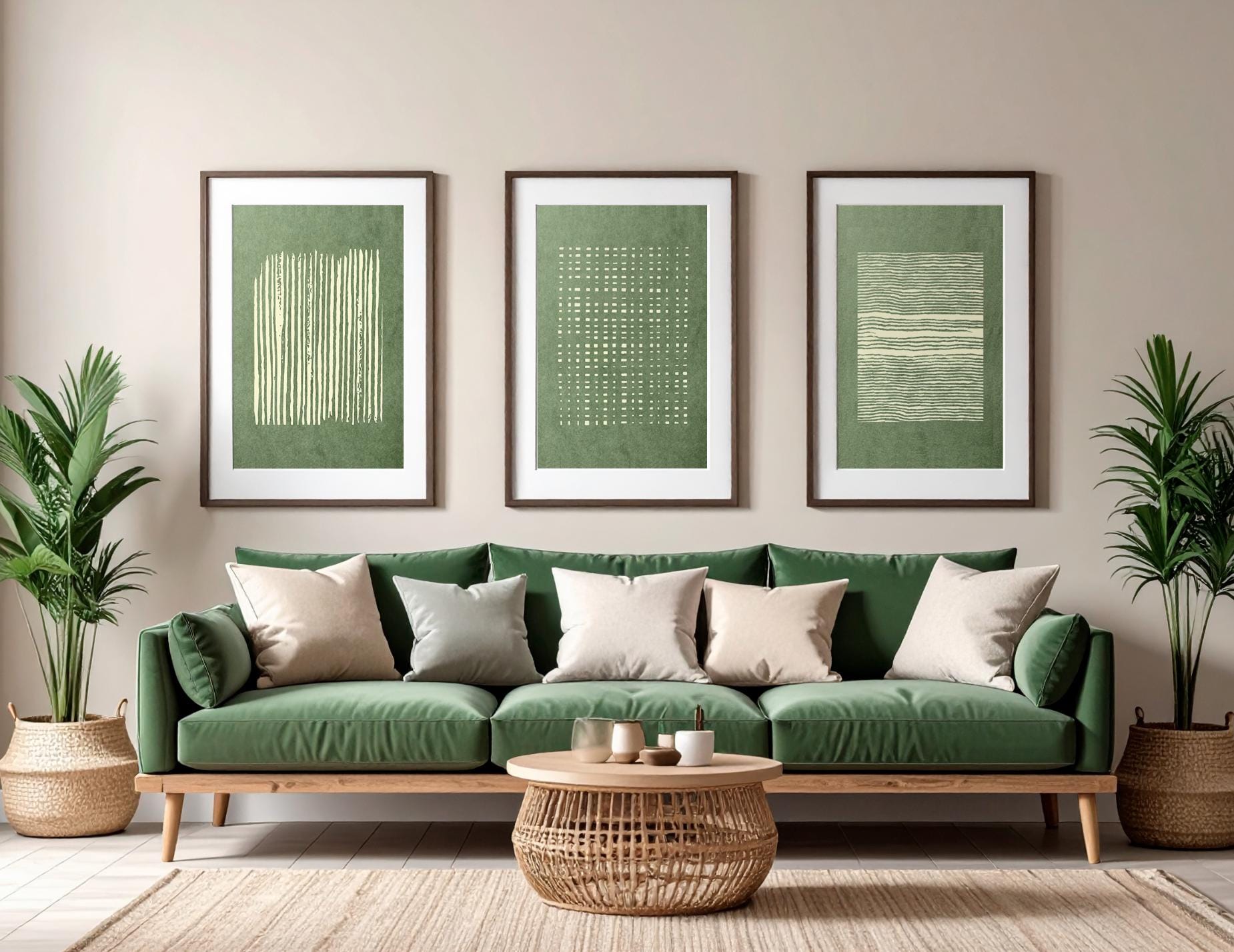 Sage Green Wabi Sabi Wall Art Set of 3 Green Abstract Prints Japandi ...