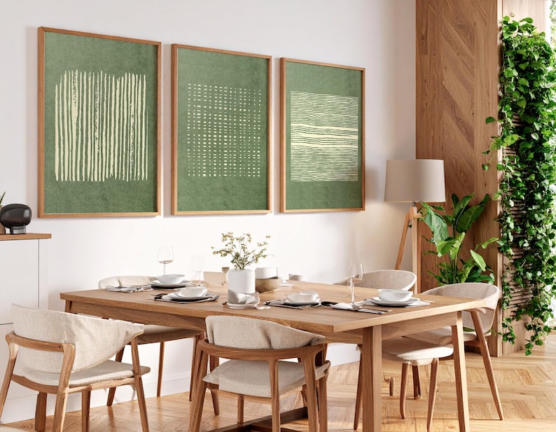 Sage Green Wabi Sabi Wall Art Set of 3 Green Abstract Prints Japandi ...