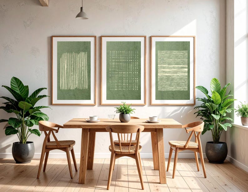 Sage Green Wabi Sabi Wall Art Set of 3 Green Abstract Prints Japandi ...