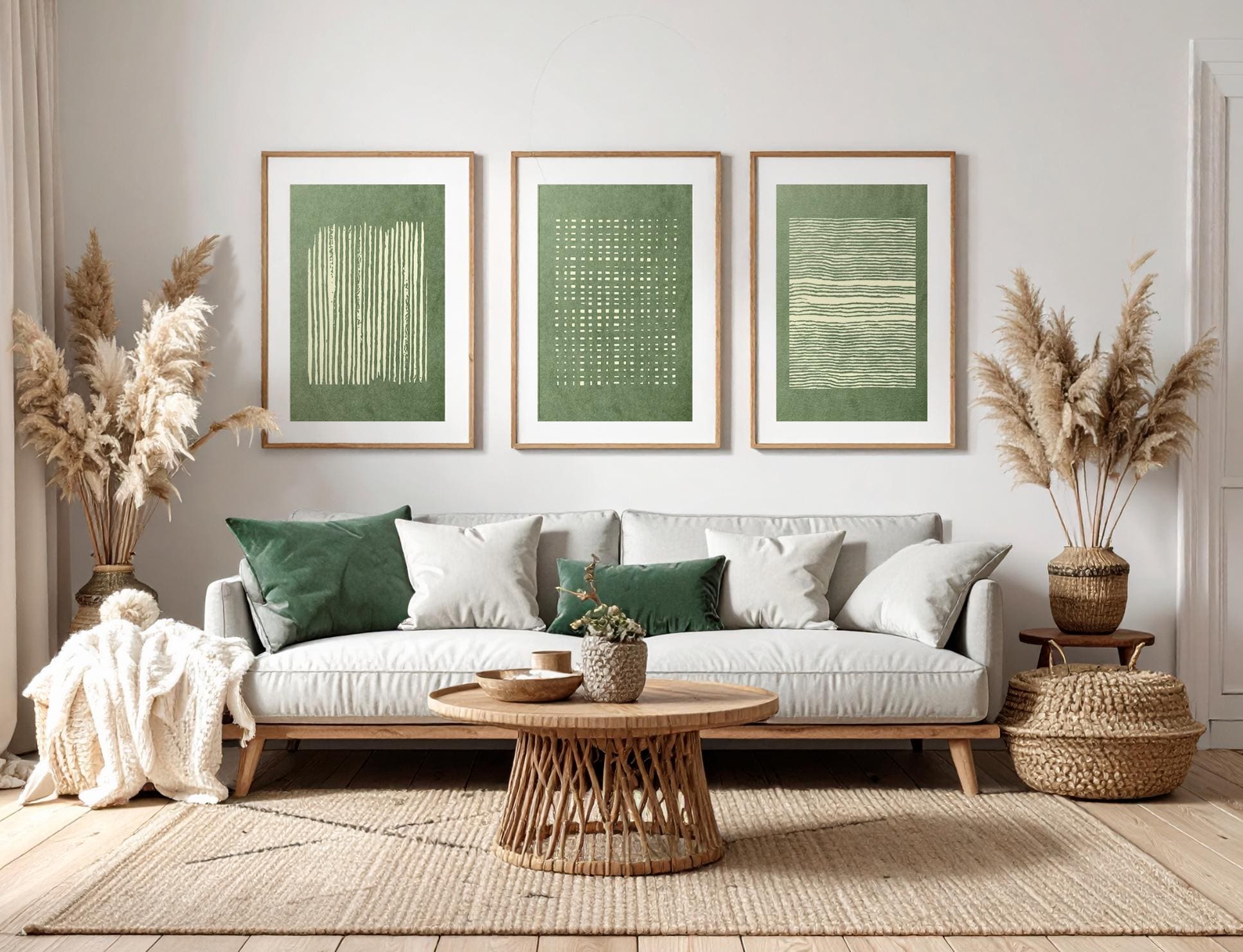 Sage Green Wabi Sabi Wall Art Set of 3 Green Abstract Prints Japandi ...