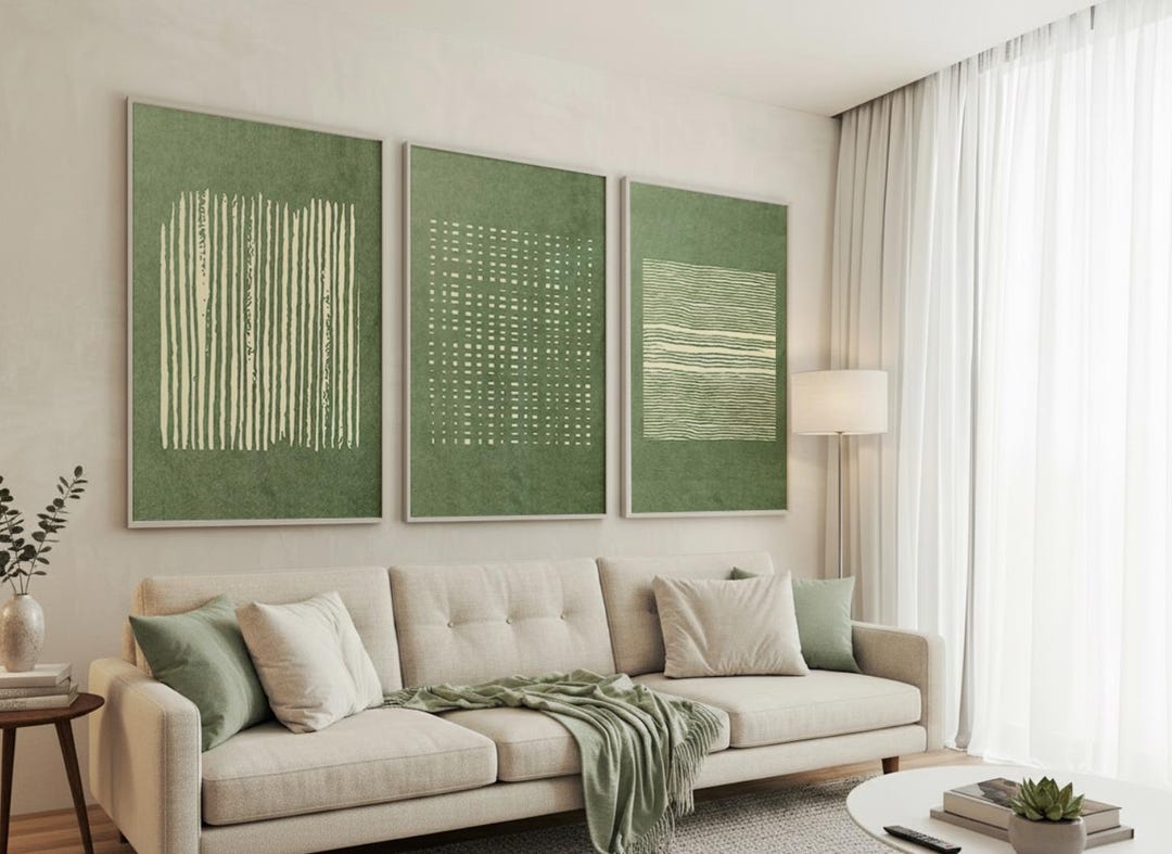 Sage Green Wabi Sabi Wall Art Set of 3 Green Abstract Prints Japandi ...
