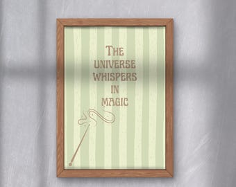 ライトグリーンのストライプ柄ウォールアート、宇宙が魔法のようにささやくプリント、願望実現ギフト
