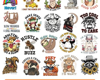 Funny Sarcastic Quotes PNG Bundle, Snarky Animal Designs (Digital Download