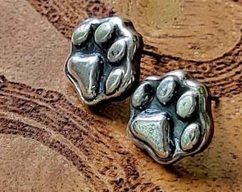 Paw Print Solid Silver Stud Earrings