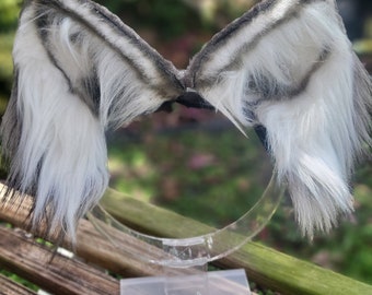 Grey and Black Large Realistic Magnet Cat Wolf Ears