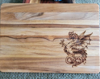 Thick Dragon Cockatrice Teak Wood Cutting Board