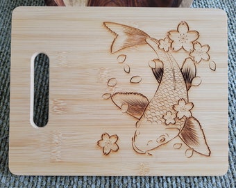 Cherry Blossom Koi Fish Bamboo Wood Cutting Board