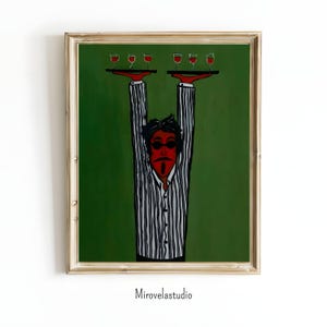 Retro vinservitörstryck, rolig barkonst, köksdekor (digital nedladdning)