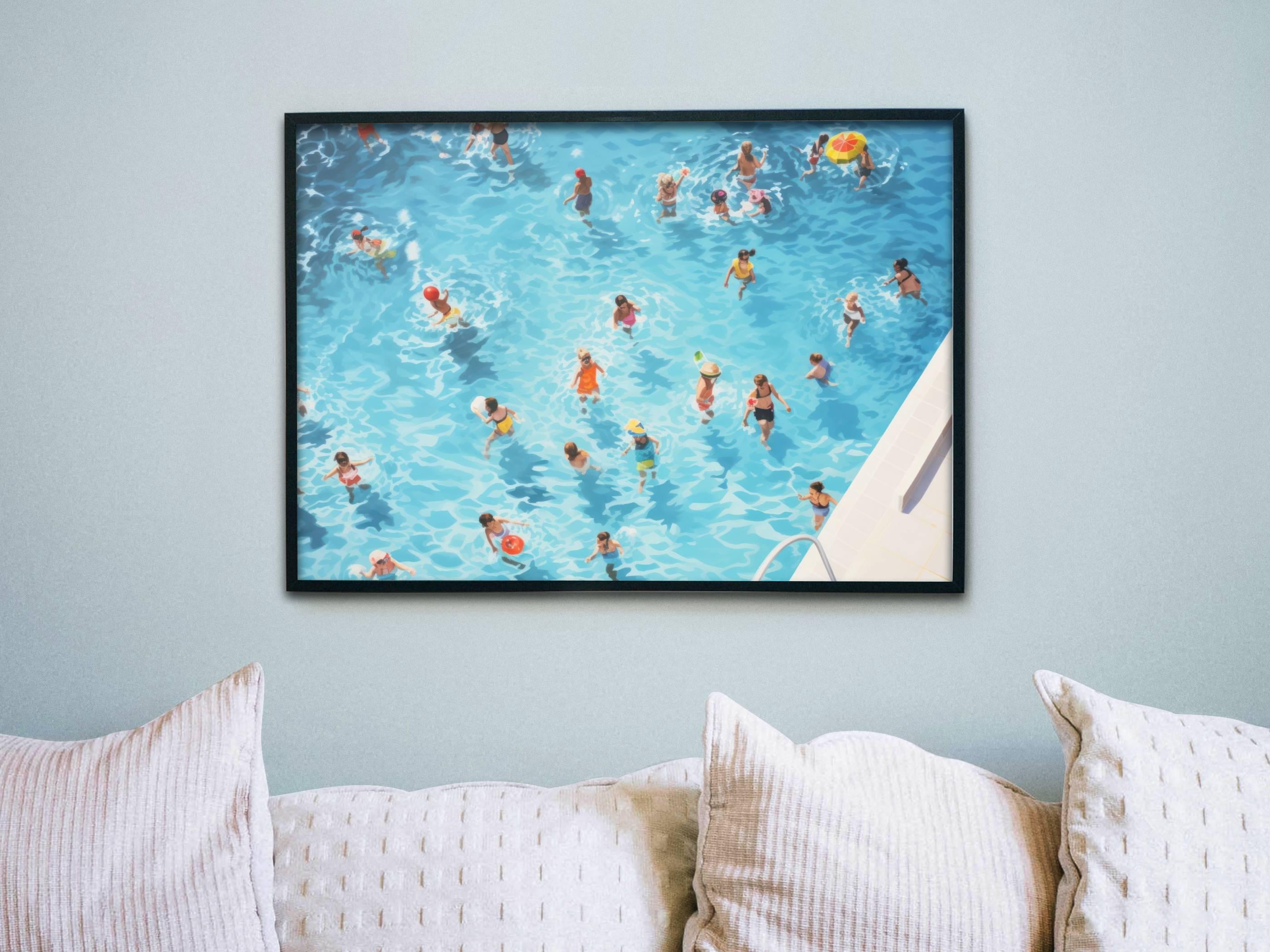 Aerial view of a turquoise swimming pool