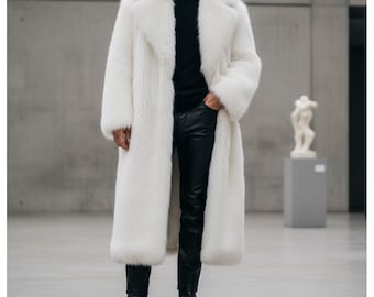 ロングコート シャギー、ホワイトフェイクファー、モンゴリアンファー