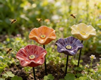 Estacas de cerámica para bebederos de abejas, decoración artesanal para jardines de polinizadores, bebedero para mariposas, regalo artístico para jardines de flores