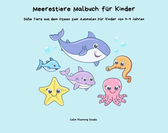 Livro de colorir de criaturas marinhas para crianças: Animais marinhos fofos para colorir (PDF digital)